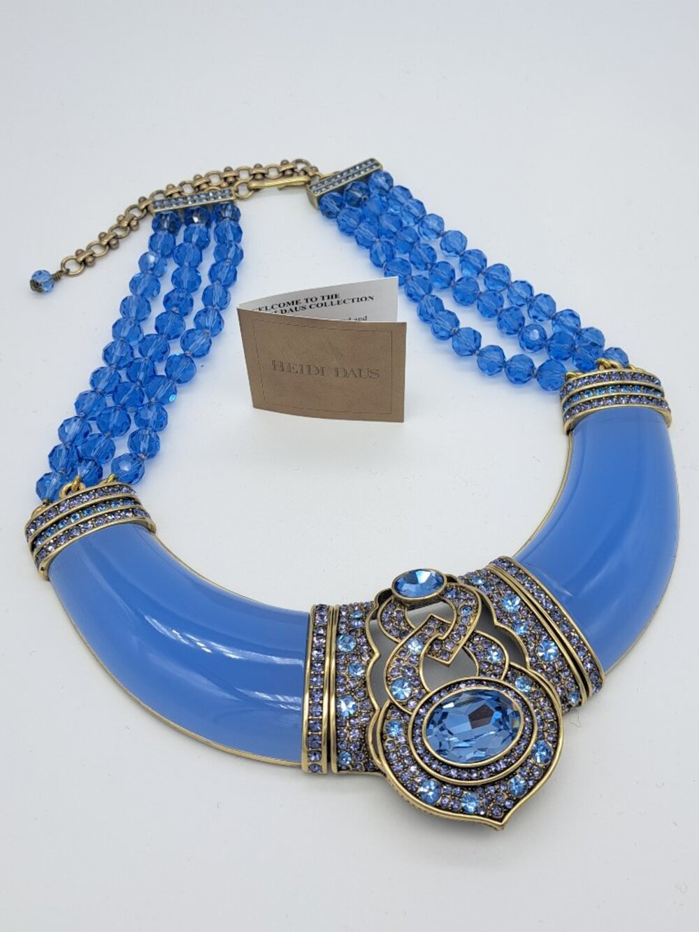Retired Blue Lucite & Crystal Collar Necklace